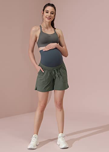 Maacie Maternity 5" Hiking Shorts with Pockets - color: Grey Green, size: XX-Large