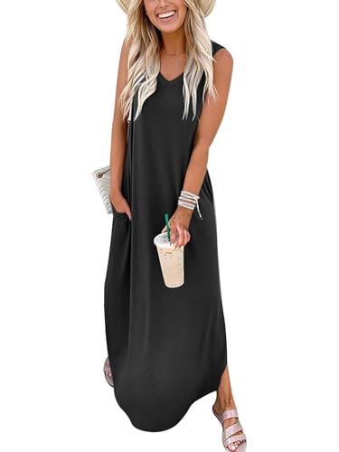 ANRABESS Women Summer Sleeveless Maxi Dress - color: Black, size: Small