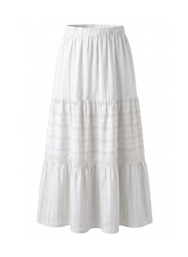 BLENCOT Women's Boho Tiered High Waisted Cotton Long Flowy Skirt - color: A White, size: Large