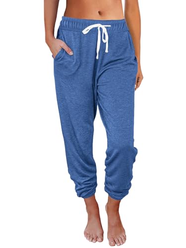 AUTOMET Women's High Waisted Lounge Sweatpants Jogger Pants with Pockets - color: Blue, size: Large