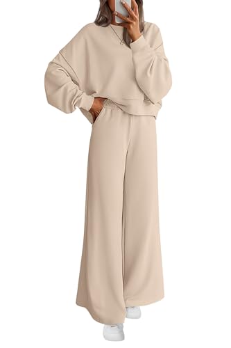 PRETTYGARDEN Women 2 Piece Outfits Fall Sweatsuit Lounge Set - color: Beige, size: X-Large