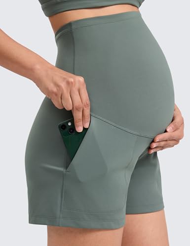 CRZ YOGA Maternity Linerless Casual Shorts 4" - color: Grey Sage, size: Medium