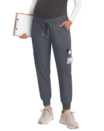 Xaatren Women's Maternity Scrub Joggers Pants with 6 Pockets - color: Dark Gray, size: Medium
