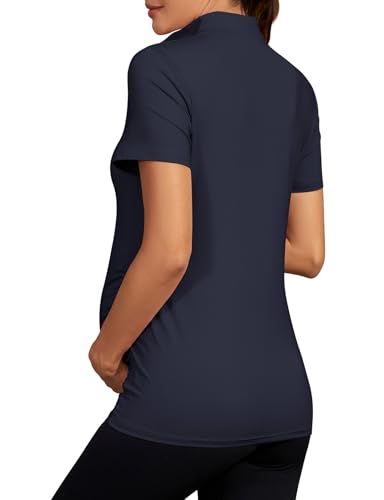 Viracy Womens Maternity Workout Tops 1/4 Zip Up Lightweight Short Sleeve Pregnancy Shirts for Work - color: Navy Blue, size: Small