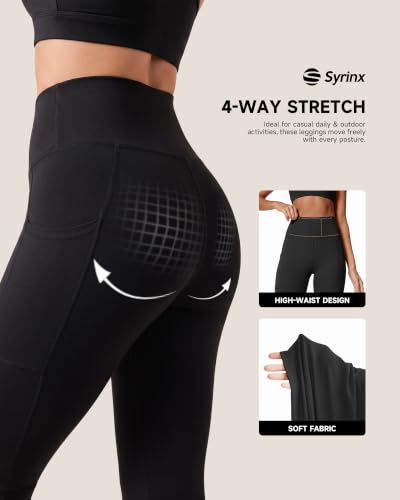 Syrinx 3-Pack High-Waisted Leggings with Pockets for Women, Tummy Control - color: 3 Pack Black,navy Blue,dark Grey, size: Small-Medium