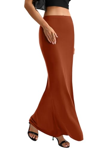 KIFOVEN Women's High Waist Elastic Maxi Skirt - color: Caramel, size: Medium