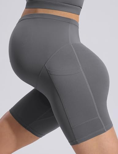 POSHDIVAH Creamluxe Maternity Biker Shorts with Pockets 6"/8" - color: Charcoal Gray, size: Small