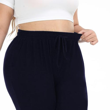 Women's Plus Size Joggers Cotton Sweatpants Casual Lounge Yoga Pants Drawstring with Pockets - color: Navy, size: 1X