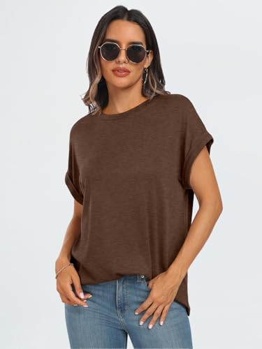 AUTOMET Women's Oversized Short Sleeve T Shirts Summer Tops - color: Brown, size: Small