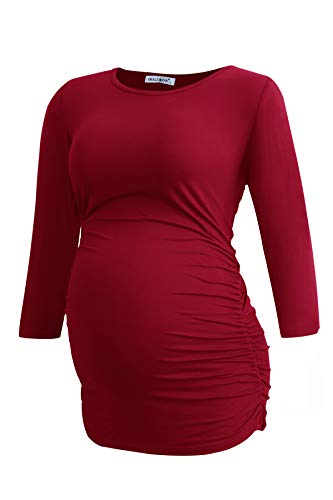 Smallshow Women's Maternity Tunic Shirts 3/4 Sleeve Ruched Pregnancy Tops - color: Wine-black-grey(3 Pack), size: Medium