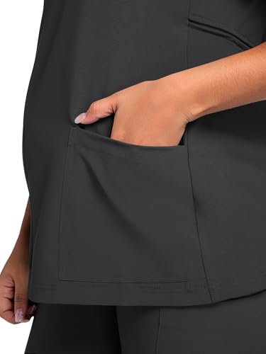 COZYFIT Maternity Scrub Top, V-Neck Pregnancy Shirt with 2 Pockets - color: Dark Grey, size: Small