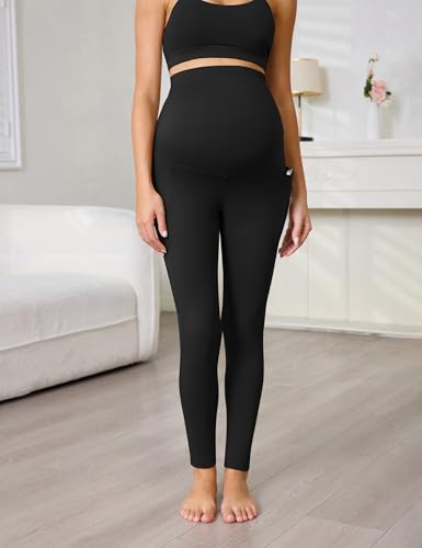 Buttergene 3 Pack Maternity Leggings with Pockets - color: Black/Dark Grey/Navy, size: X-Large