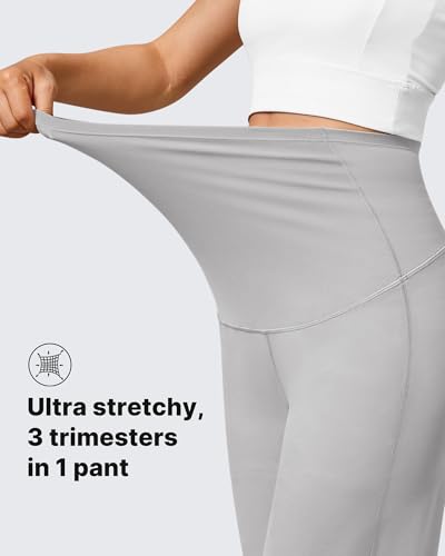 G4Free BareFeel Maternity Yoga Pants Pregnancy Slacks Over the Belly - color: Light Gray, size: Medium