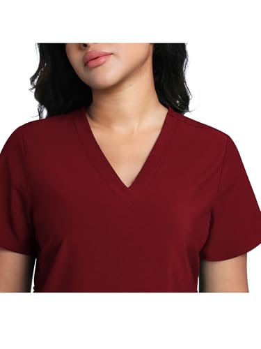 COZYFIT Maternity Scrub Top, V-Neck Pregnancy Shirt with 2 Pockets - color: Burgundy, size: X-Small