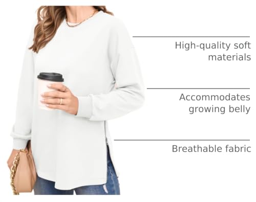 Women's Maternity Shirts Long Sleeve Sweatshirt Zipper Split Side Pregnancy Casual Tunic Top - color: Off-white, size: XX-Large