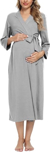 Xpenyo Women's Maternity Sleepwear,Labor/Delivery/Nursing/Hospital Nightgown Kimono Robes Long Pregnancy Loungewear - color: Heather Gray, size: XX-Large