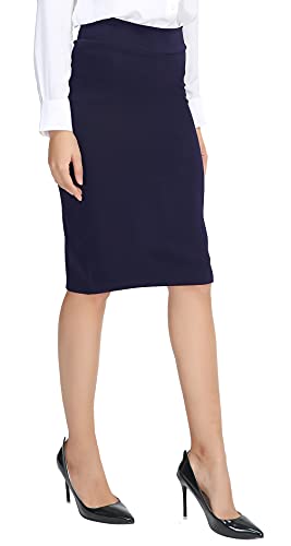 Urban CoCo Women's Elastic Waist Stretch Bodycon Midi Pencil Skirt - color: Navy Blue, size: X-Large