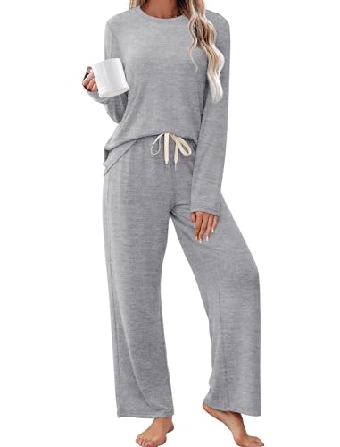 SAMPEEL Pajamas for Women Set Comfy Lounge Sets Two Piece Long Sleeve Cute Pjs Soft Sleepwear Winter Clothing - color: Classic Gray, size: X-Large