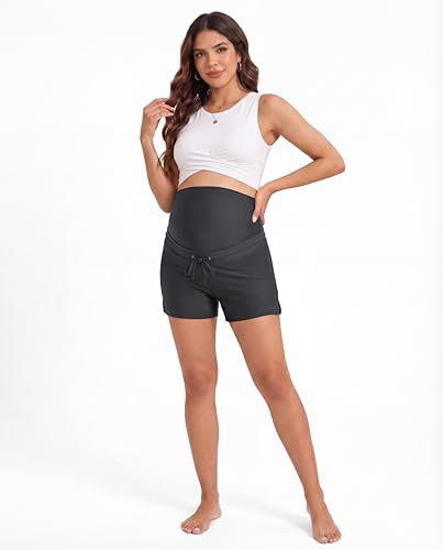 Foucome Women's Maternity Swim Shorts Over The Belly - color: Dark Grey, size: Medium