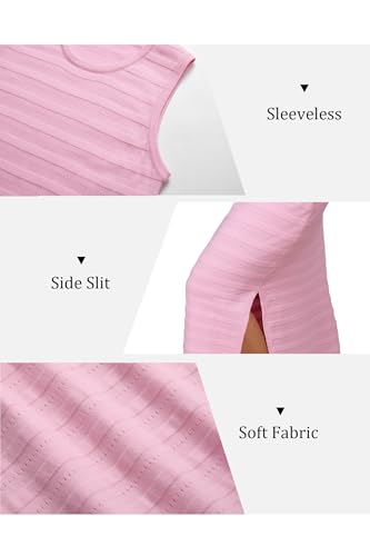 OUGES Women's Sleeveless Striped Bodycon Sweater Maternity Midi Dress - color: Light Pink, size: Small