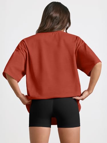 Trendy Queen Womens Oversized T-Shirts Short Sleeve Crew Neck Summer Tops - color: Brickred, size: Large