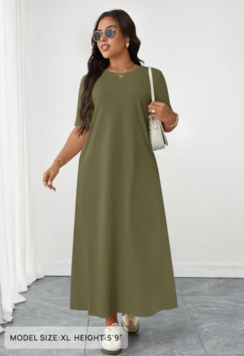 MEROKEETY Womens Summer Casual Short Sleeve Maxi Long Tshirt Dress 2026 - color: Armygreen, size: Medium