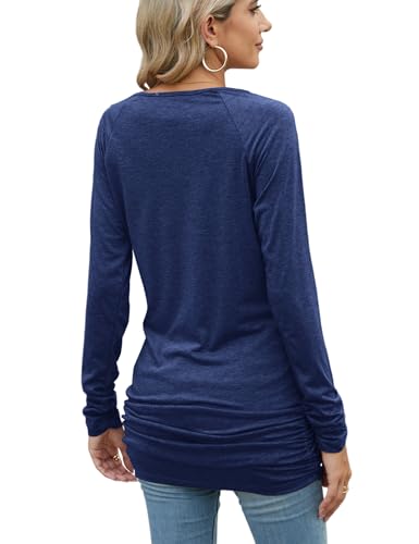 Sherosa Womens Basic Casual Long Sleeve Slim Fit T Shirt Dress Tunic Top - color: A Navy Blue, size: X-Large
