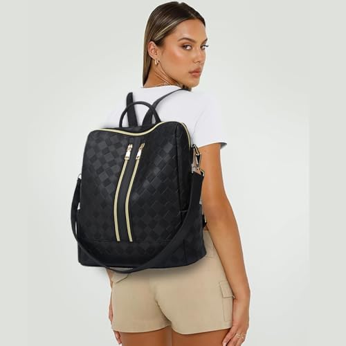 Makes Backpack Purse for Women PU Leather Casual Backpack Daily Travel Bag - color: Black Square