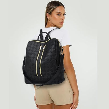Makes Backpack Purse for Women PU Leather Casual Backpack Daily Travel Bag - color: Black Square