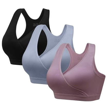 HBselect Maternity Nursing Sleep Bra for Breastfeeding Wireless Bralette - color: I-back-black/Blue/Purplebean, size: Medium