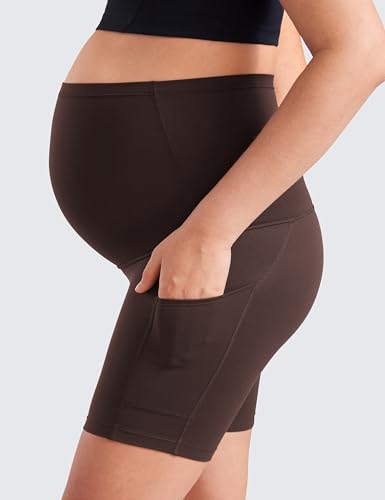 CRZ YOGA Maternity Biker Shorts Pockets 5" - color: Hot Fudge Brown, size: Medium