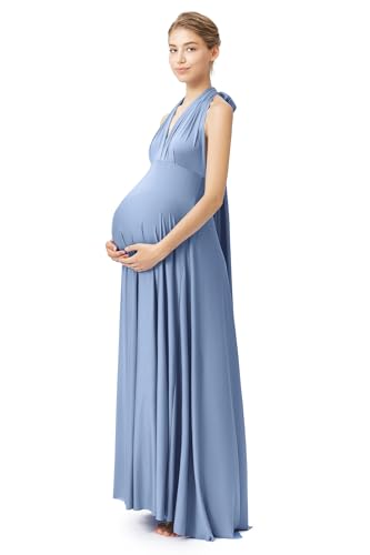 72styles Maternity Multi-Way Wrap Infinity Maxi Dress for Baby Shower - color: Dusty Blue, size: One Size
