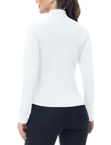 BGOWATU Women's Workout Athletic Jacket Zip Up Running Jackets Thumb Hole - color: White, size: XX-Large