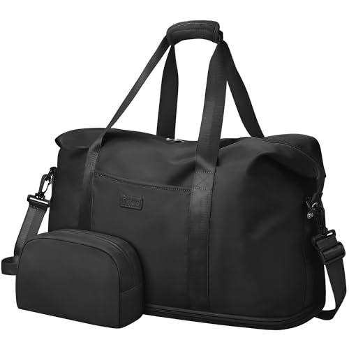 Capolo Expandable Travel Duffle Bag Weekender Overnight Bags for Women Men - color: Black, size: Large