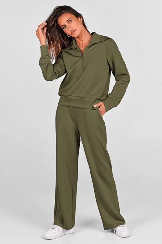 PRETTYGARDEN Women's 2 Piece Matching Lounge Set Sweatsuits - color: Army Green, size: Small