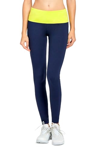 MOPAS Yoga Leggings Capri Shorts with Fold Over Solid Waistband - color: Navy
