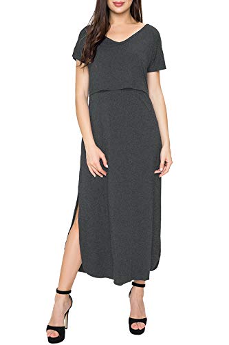 Smallshow Women's Maternity Nursing Dresses Split Long Dress for Breastfeeding - color: Dim Grey, size: Large