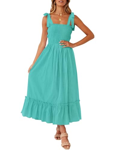ZESICA Womens Summer Boho Spaghetti Strap Maxi Dress - color: Aqua, size: X-Large