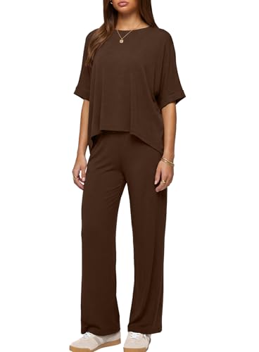 Darong Womens 2 Piece Matching Lounge Sets Travel Outfit Summer Tracksuit - color: Coffee, size: Small