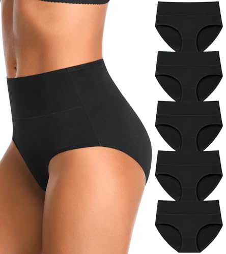 High Waisted Womens Underwear Cotton Tummy Control Postpartum Full Coverage Panties Stretch Briefs Black - color: Black, size: Small