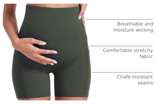 Enerful Maternity Biker Shorts with Pockets 8"/5" - color: Dark Green 5", size: Large