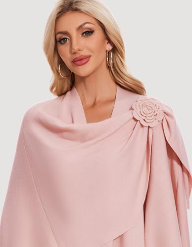 PULI Women Elegant Cross Front Floral Shawl Wraps Poncho Fall Winter - color: Pink