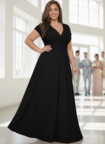 KOH KOH Womens 2026 Sexy Cap Short Sleeve V-Neck Flowy Cocktail Gown - color: Black, size: Medium