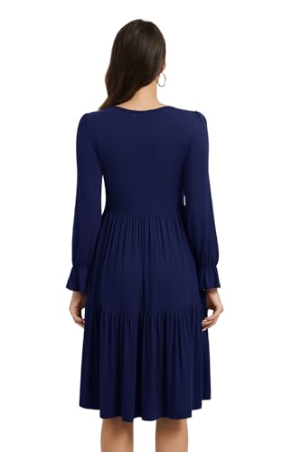 Smallshow Women's Ruffle Maternity Nursing Dress Long Sleeve - color: Navy, size: Large