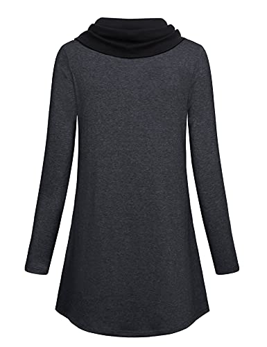 Bebonnie Womens Long Sleeve Cowl Neck Warm Splicing Tunic Tops with Buttons - color: Dark Grey, size: Medium