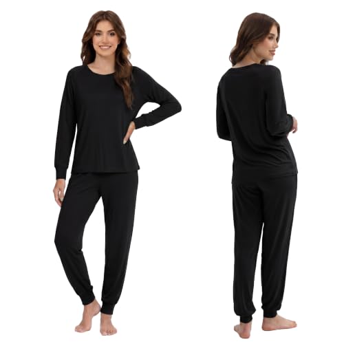 LUBOT 2026 Womens Pajamas Sets Bamboo Viscose Soft Breathable 2 Piece Pjs Long Sleeve Pants Jogging Loungewear Sleepwear - color: Black, size: Large