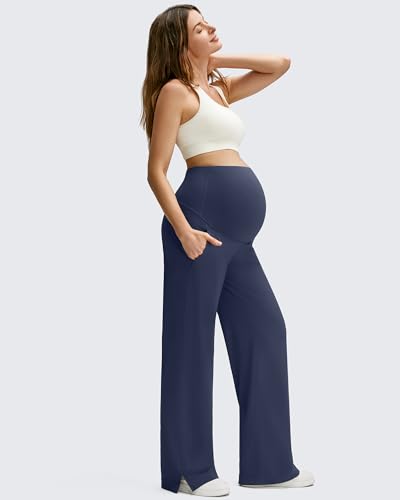 G4Free ShiftReady Maternity Dress Pants Wide Leg Pregnancy Work Tousers - color: Dark Navy, size: Small