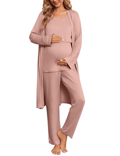 Maternity Sets Labor and Delivery Gown Postpartum Essentials Nursing Pajama - color: Dusty Pink, size: Medium