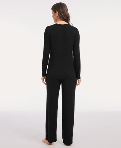 GYS Women's Bamboo Viscose Nursing Pajama Set, Wide Waist Cooling - color: Black, size: Medium
