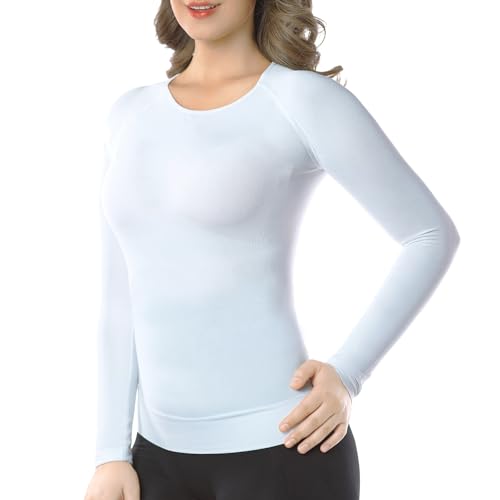 +MD Womens Long Sleeve Undershirts Tops Bamboo Viscose Underscrub - color: White, size: Small